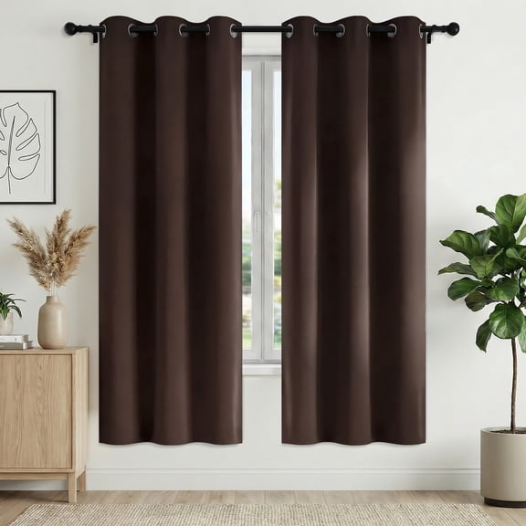XUEYU 100% Blackout Curtains for Bedroom, Light Blocking Thermal Insulated Curtains with Noise Reduction, 42x72 Inch Room Darkening Window Drapes, Set of 2 Panels, Brown