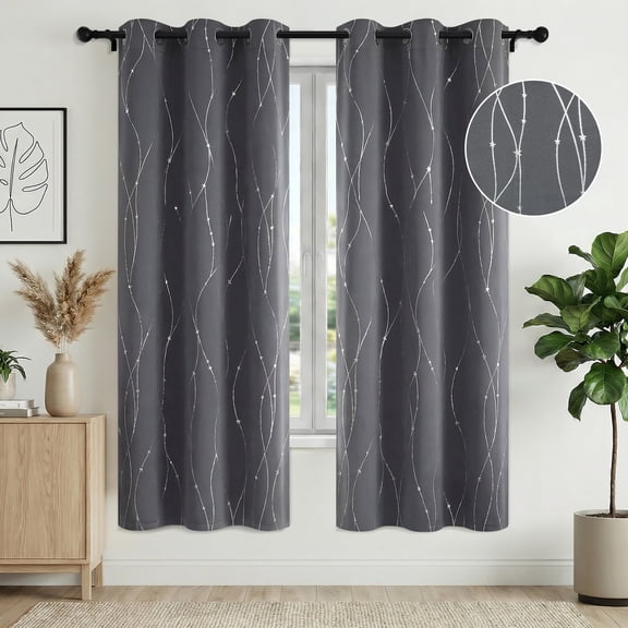 XUEYU 100% Blackout Curtains for Bedroom, Light Blocking Thermal Insulated Curtains with Noise Reduction, 42x72 Inch Room Darkening Window Drapes, Set of 2 Panels, Gray Print