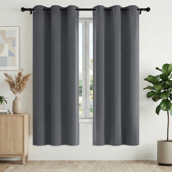 XUEYU 100% Blackout Curtains for Bedroom, Light Blocking Thermal Insulated Curtains with Noise Reduction, 42x72 Inch Room Darkening Window Drapes, Set of 2 Panels, Gray