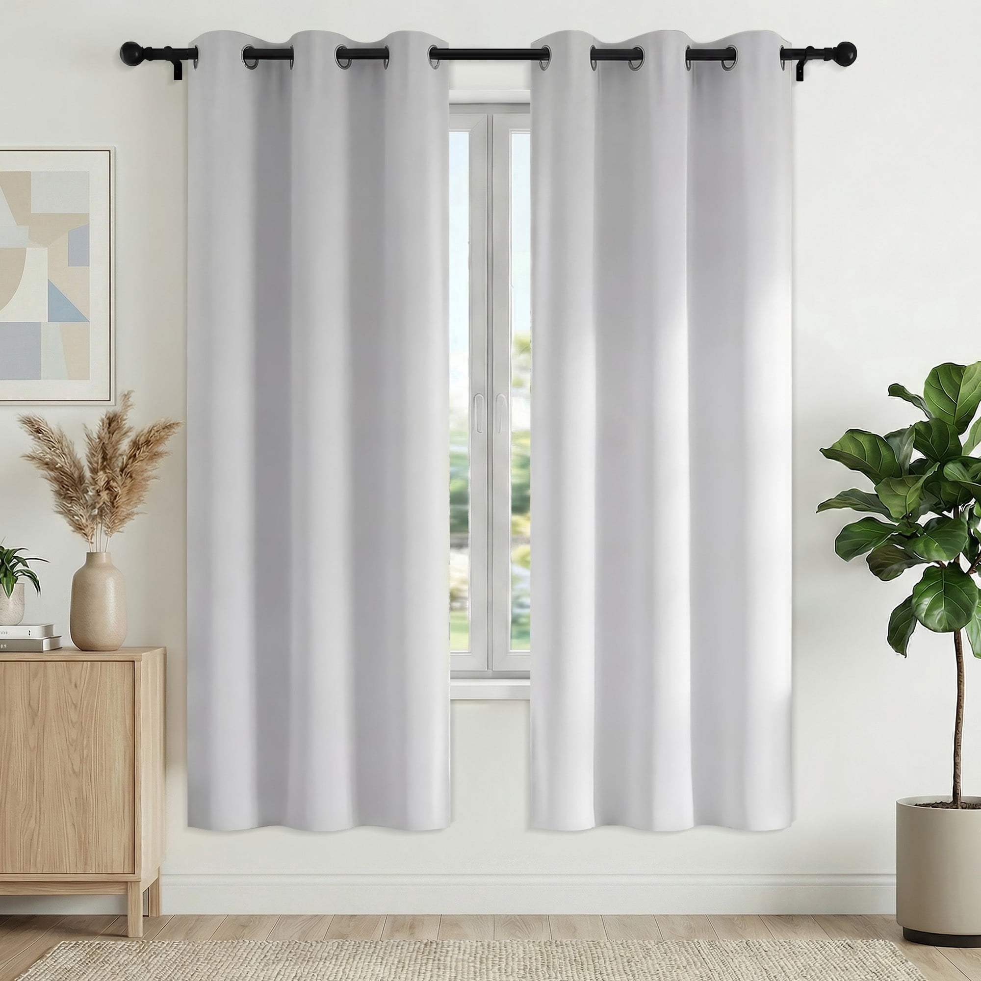 XUEYU 100% Blackout Curtains for Bedroom, Light Blocking Thermal Insulated Curtains with Noise Reduction, 42x72 Inch Room Darkening Window Drapes, Set of 2 Panels, White