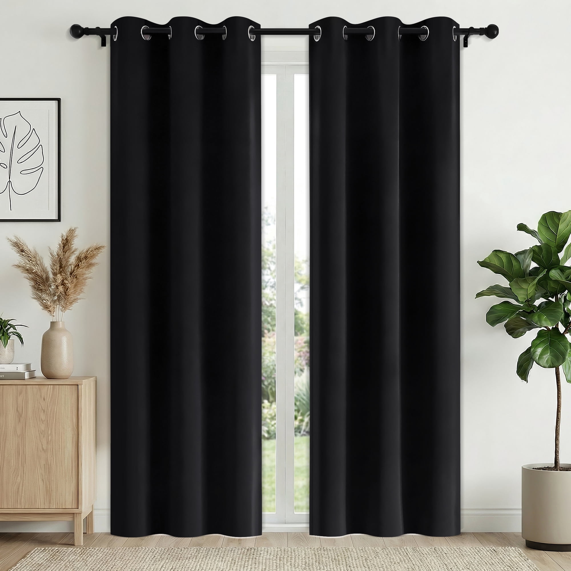 XUEYU 100% Blackout Curtains for Bedroom, Light Blocking Thermal Insulated Curtains with Noise Reduction, 42x84 Inch Room Darkening Window Drapes, Set of 2 Panels, Black