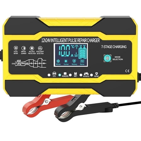 XUEYU 12V and 24V Battery Charger, Smart Trickle Charger, 10-Amp Car Battery Charger Fully Automatic Maintainer Desulfator with Temp Compensation for Car Truck Lawn Mower Boat Marine Batteries