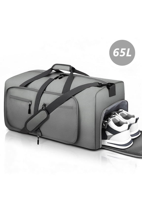 24" Large Travel Duffle Bag, Foldable Duffel Bag for Camping Gym Weekender Bag with Shoes Compartment, Packable Lightweight Water Repellent Duffel Bag for Camping Gym Weekender Bag Gray