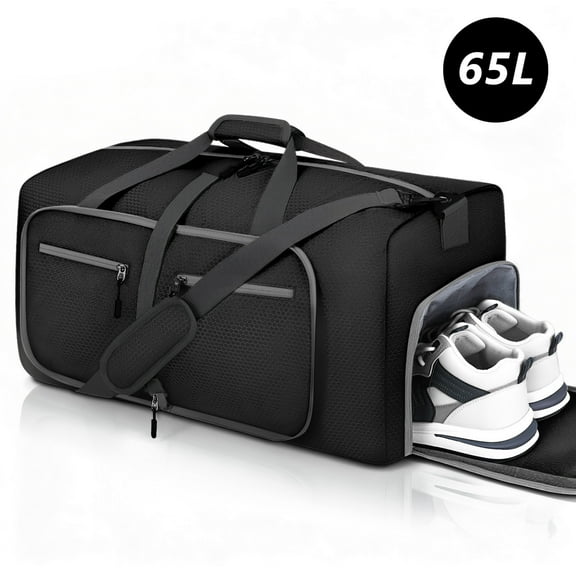 XUEYU 24" Large Travel Duffle Bag, Foldable Duffel Bag for Camping Gym Weekender Bag with Shoes Compartment, Packable Lightweight Water Repellent Duffel Bag for Camping Gym Weekender Bag Black