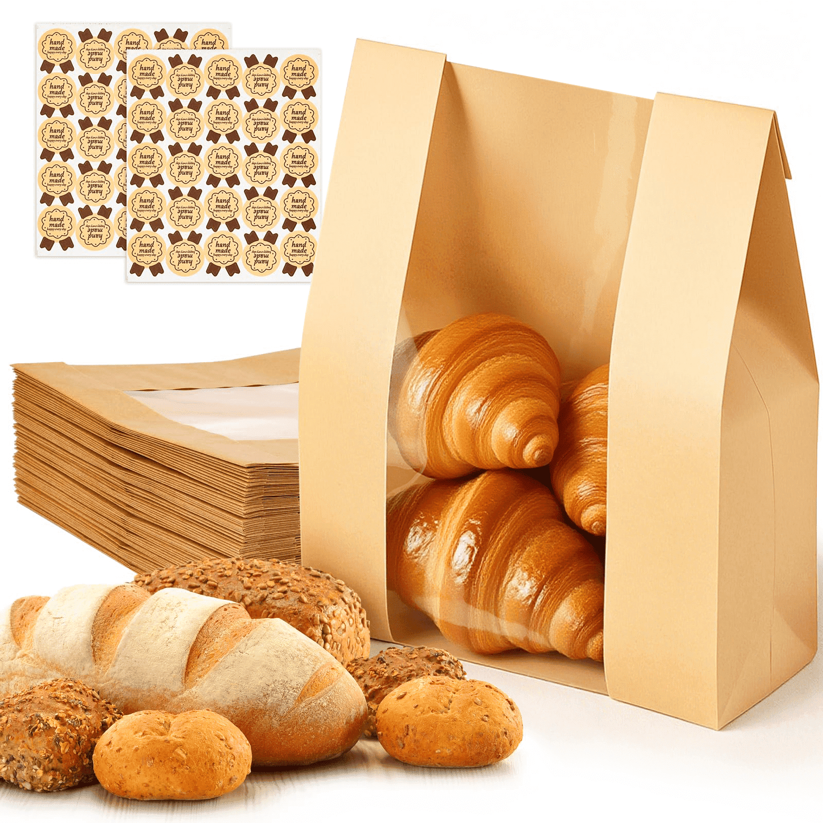 Xueyu, Paper Bread Bags, 50 Pcs, with Window and Stickers - Walmart.com