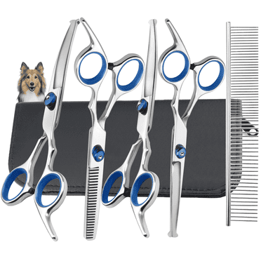XUEYU 6 in 1 Dog Grooming Scissors Kit, 4CR Stainless Steel & Heavy-duty, Professional Dog Scissors for Grooming w/ Safety Round Tips, Sharp & Study Cat Grooming Shears Kit for Dogs Cats Pets(Blue)