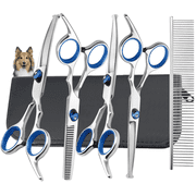 XUEYU 6 in 1 Dog Grooming Scissors Kit, 4CR Stainless Steel & Heavy-duty, Professional Dog Scissors for Grooming w/ Safety Round Tips, Sharp & Study Cat Grooming Shears Kit for Dogs Cats Pets(Blue)