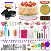 XUEYU 700 Pcs Cake Decorating Kit, Cake Baking Supplies with 3 Non-Stick Springform Pans Set and 24 Piping Tips, Baking Set with Non-slip Turntable, Cake Decorating Supplies Kit for Beginners,Plastic