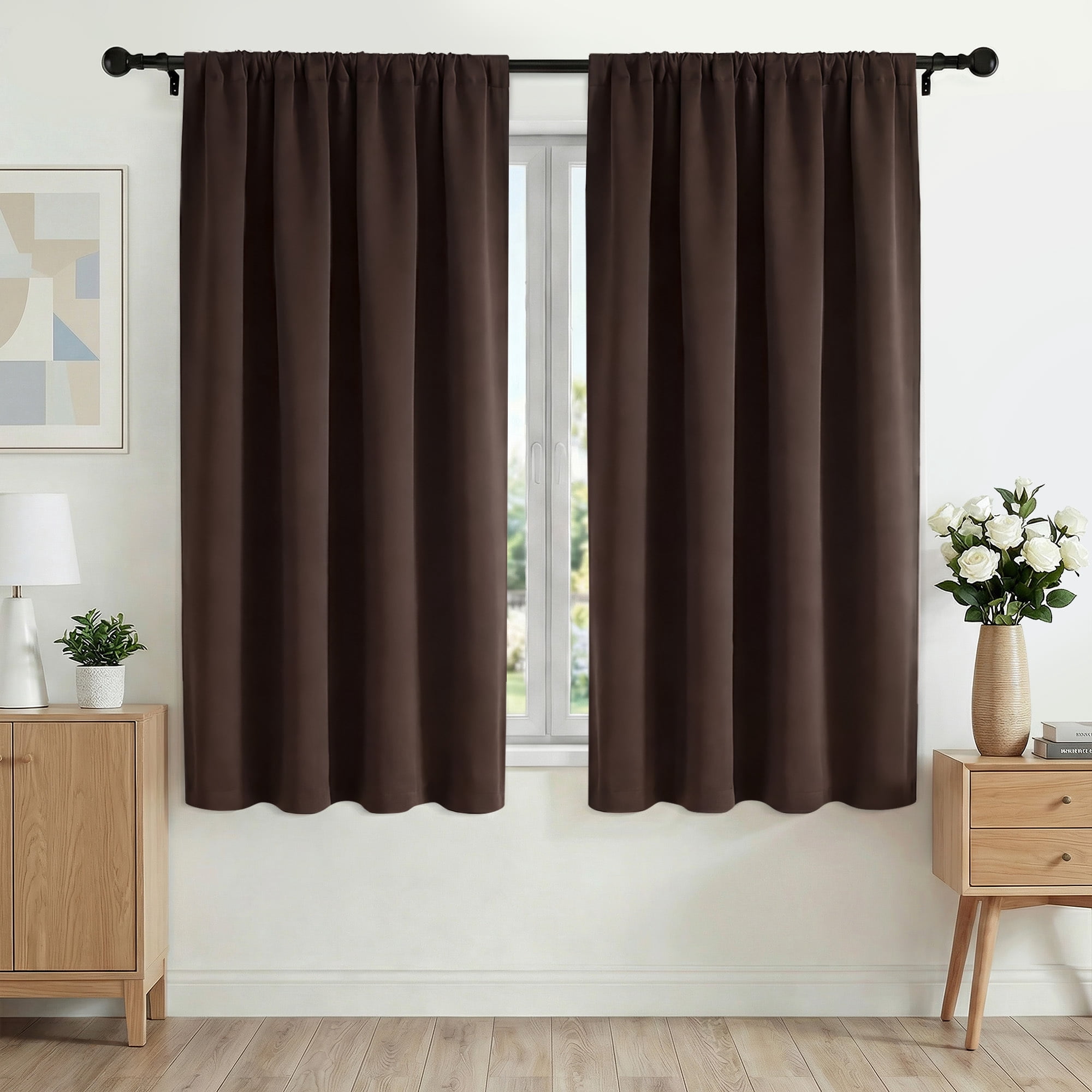 XUEYU Blackout Curtains 42W x 63L Inches, Window Curtain Blackout Rod Pocket Thermal Insulated Light Blocking Drapes, Room Darkening Window Curtains for Bedroom Living Room Home Decor, 2 Panels,Brown