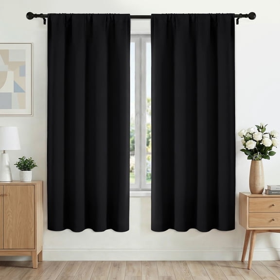 XUEYU Blackout Curtains 42W x 72L Inches, Window Curtain Blackout Rod Pocket Thermal Insulated Light Blocking Drapes, Room Darkening Window Curtains for Bedroom Living Room Home Decor, 2 Panels,Black