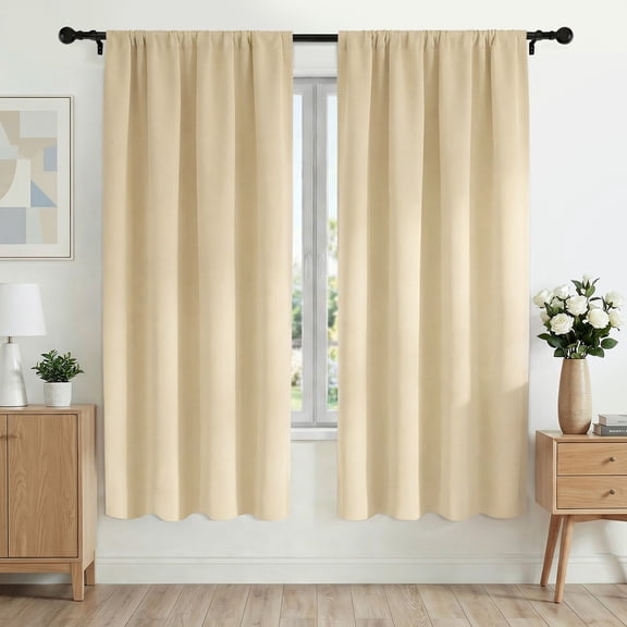 XUEYU Blackout Curtains 42W x 72L Inches, Window Curtain Blackout Rod Pocket Thermal Insulated Light Blocking Drapes, Room Darkening Window Curtains for Bedroom Living Room Home Decor, 2 Panels,Beige