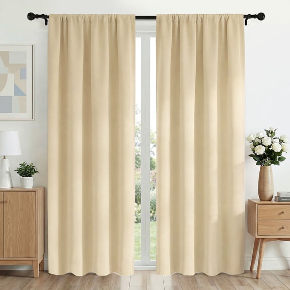 XUEYU Blackout Curtains 42W x 84L Inches, Window Curtain Blackout Rod Pocket Thermal Insulated Light Blocking Drapes, Room Darkening Window Curtains for Bedroom Living Room Home Decor, 2 Panels,Beige