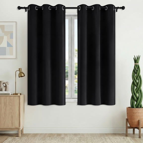 XUEYU Blackout Curtains 2 Panels, 100% Full Light Blocking Window Curtains, Grommet Energy Efficient Drapes for Bedroom Living Room, 42x63 Inch, Black