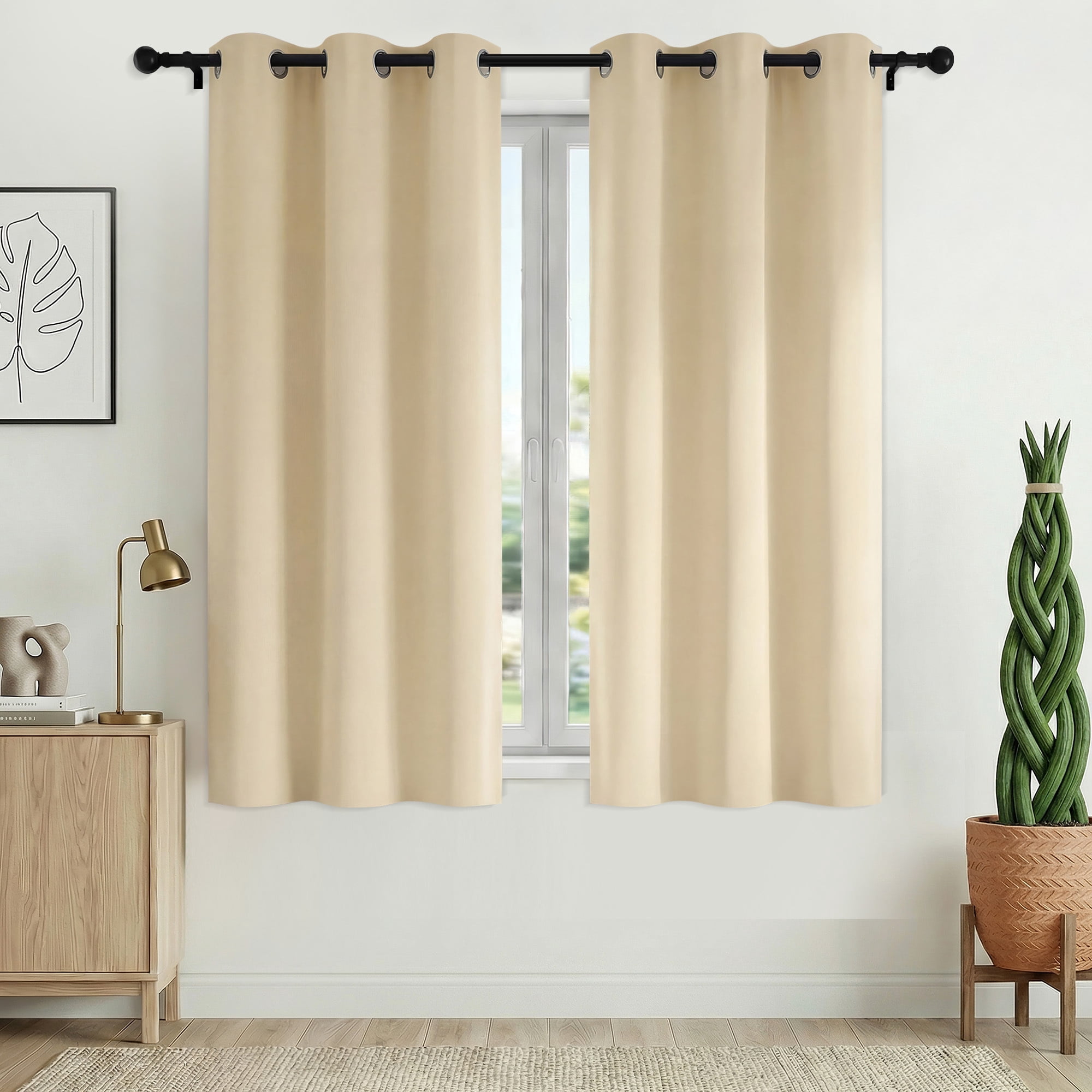 XUEYU Blackout Curtains 2 Panels, 100% Full Light Blocking Window Curtains, Grommet Energy Efficient Drapes for Bedroom Living Room, 42x63 Inch, Beige