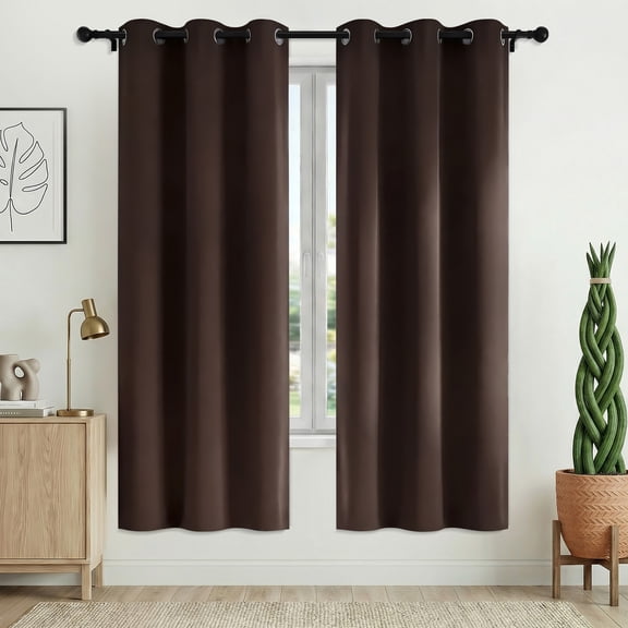 XUEYU Blackout Curtains 2 Panels, 100% Full Light Blocking Window Curtains, Grommet Energy Efficient Drapes for Bedroom Living Room, 42x72 Inch, Brown