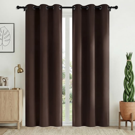 XUEYU Blackout Curtains 2 Panels, 100% Full Light Blocking Window Curtains, Grommet Energy Efficient Drapes for Bedroom Living Room, 42x84 Inch, Brown