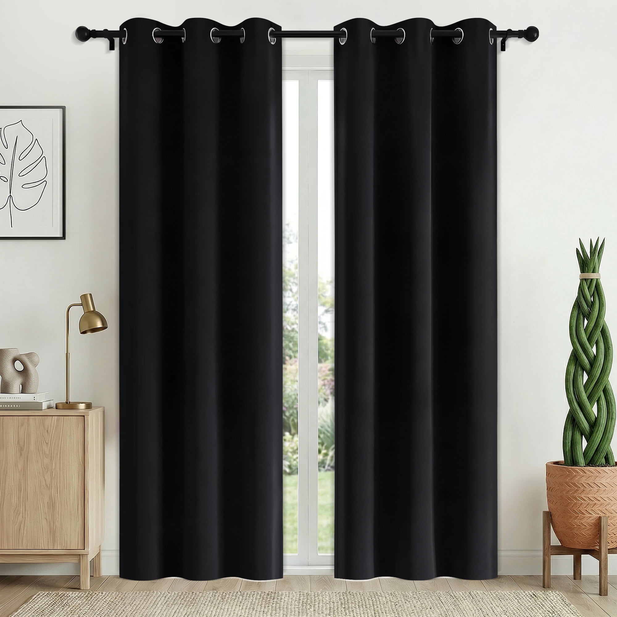 XUEYU Blackout Curtains 2 Panels, 100% Full Light Blocking Window Curtains, Grommet Energy Efficient Drapes for Bedroom Living Room, 42x84 Inch, Black
