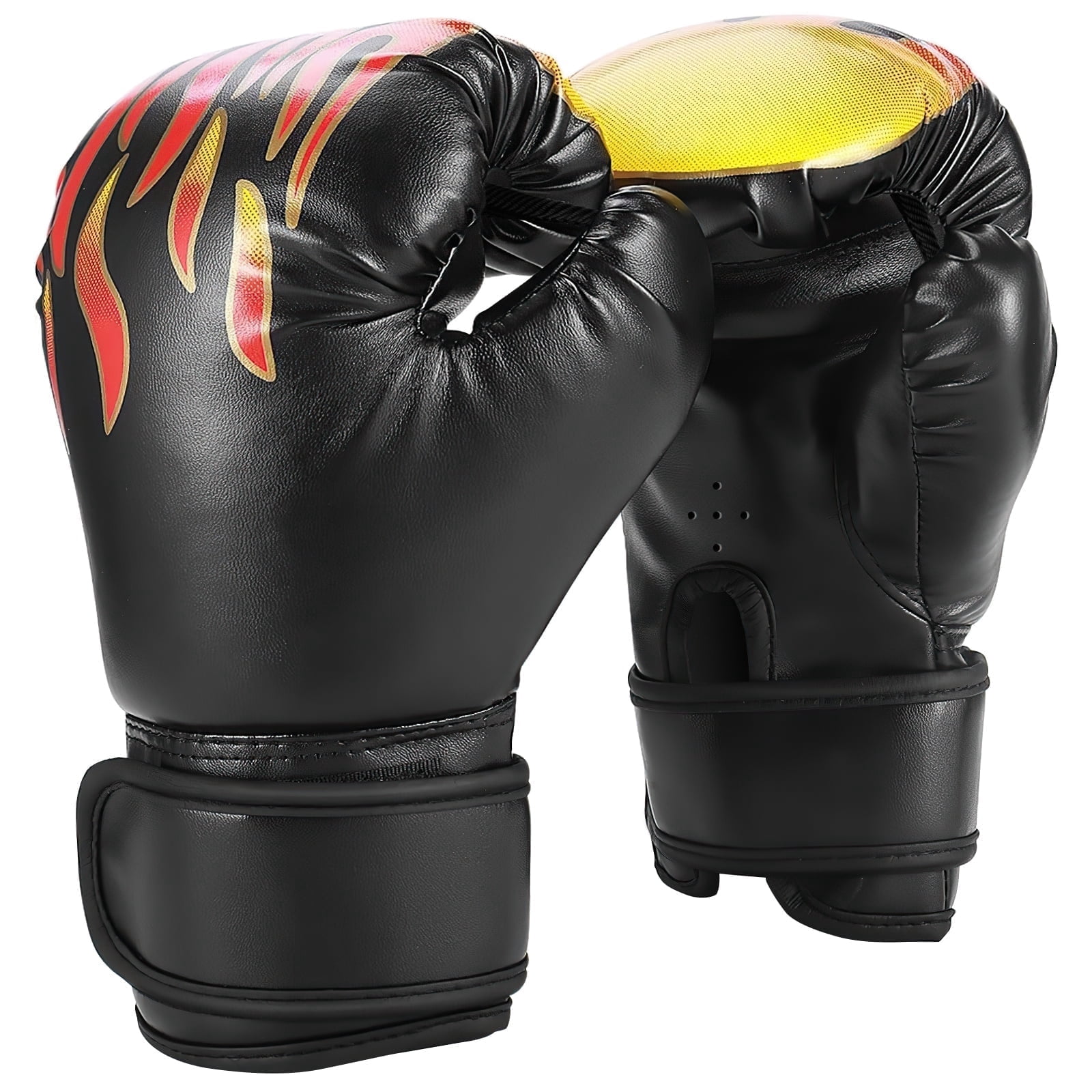 XUEYU Boxing Gloves for Kids, 6oz Gloves for Youth’s Boxing, PU Fire Flame Printed MMS Gloves for 4-12 Years Old, Children Training Gloves with Boxing Wraps for Sparring, Kickboxing, Muay Thai,Black
