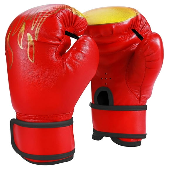 XUEYU Boxing Gloves for Kids, 6oz Gloves for Youth’s Boxing, PU Fire Flame Printed MMS Gloves for 4-12 Years Old, Children Training Gloves with Boxing Wraps for Sparring, Kickboxing, Muay Thai,Red