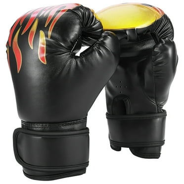 XUEYU Boxing Gloves for Kids, 6oz Gloves for Youth’s Boxing, PU Fire Flame Printed MMS Gloves for 4-12 Years Old, Children Training Gloves with Boxing Wraps for Sparring, Kickboxing, Muay Thai,Black