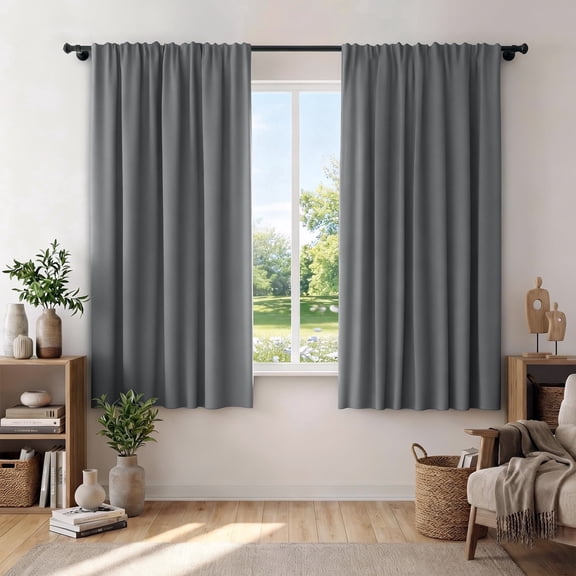XUEYU Window Curtains Blackout, Back Tab Curtains 72 Inch, 100% Blackout Curtains Darkening Light Blocking Curtains for Living Room Bedroom Full Light Blocking Curtains 2 Panel Set,W52 x L72, Gray