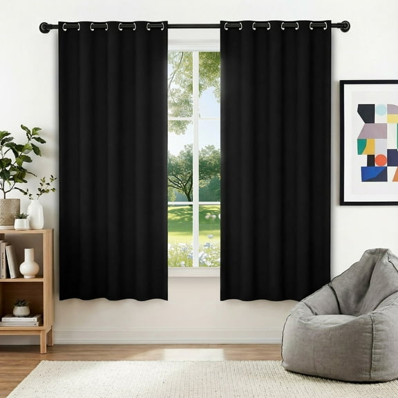 XUEYU Blackout Curtains, Full Light Blocking Curtains for Bedroom, Window Curtain for Living Room 52 x 72 inch Grommet, Energy Efficient Curtains for Living Room Window(2 Panels,Black)