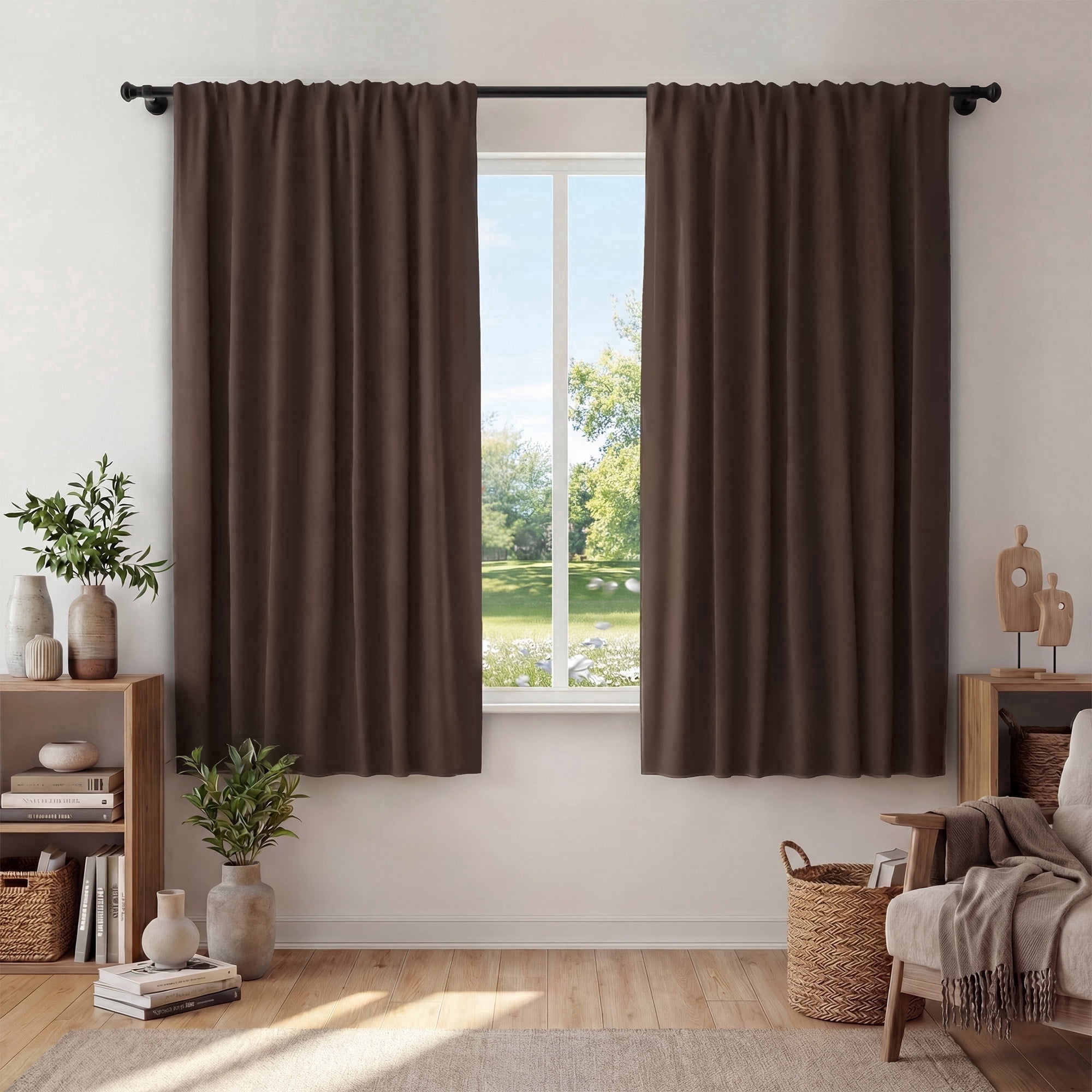 XUEYU Window Curtains Blackout, Back Tab Curtains 72 Inch, 100% Blackout Curtains Darkening Light Blocking Curtains for Living Room Bedroom Full Light Blocking Curtains 2 Panel Set,W52 x L72, Brown