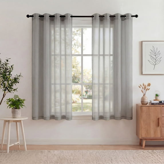 XUEYU Sheer Curtains 52" W x 72" L, Light Filtering Curtain Panels Solid Color Window Sheer Curtain Panel, Elegant Curtains & Drapes for Living Room, Bedroom 2 Panels, Gray