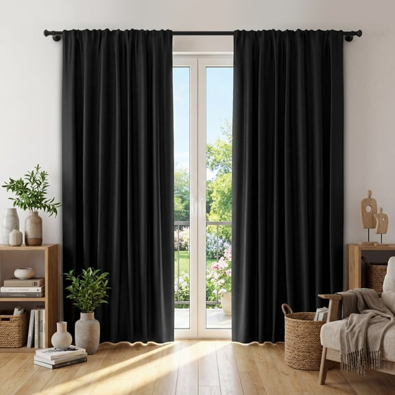 XUEYU Window Curtains Blackout, Back Tab Curtains 84 Inch, 100% Blackout Curtains Darkening Light Blocking Curtains for Living Room Bedroom Full Light Blocking Curtains 2 Panel Set,W52 x L84, Black
