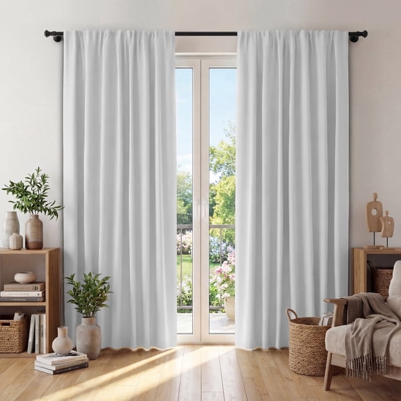 XUEYU Window Curtains Blackout, Back Tab Curtains 84 Inch, 100% Blackout Curtains Darkening Light Blocking Curtains for Living Room Bedroom Full Light Blocking Curtains 2 Panel Set,W52 x L84, White