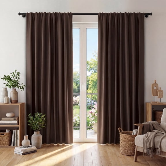 XUEYU Window Curtains Blackout, Back Tab Curtains 84 Inch, 100% Blackout Curtains Darkening Light Blocking Curtains for Living Room Bedroom Full Light Blocking Curtains 2 Panel Set,W52 x L84, Brown