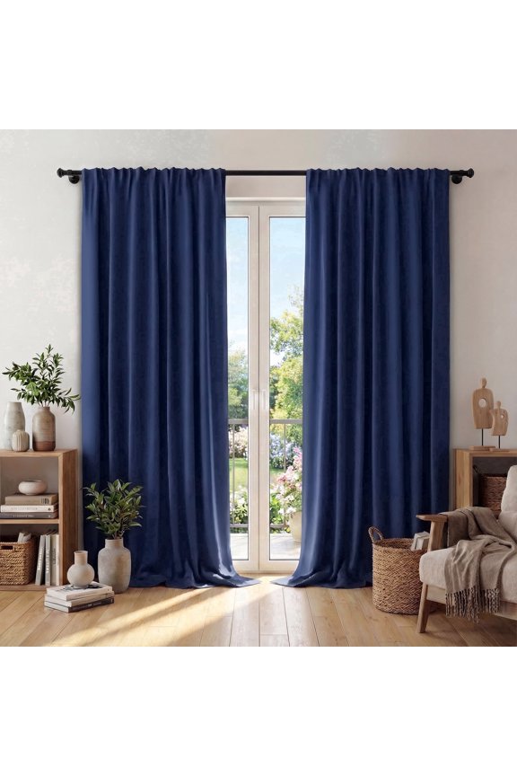 Window Curtains Blackout, Back Tab Curtains 96 Inch, 100% Blackout Curtains Darkening Light Blocking Curtains for Living Room Bedroom Full Light Blocking Curtains 2 Panel Set,W52 x L96, Navy
