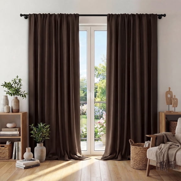 XUEYU Window Curtains Blackout, Back Tab Curtains 96 Inch, 100% Blackout Curtains Darkening Light Blocking Curtains for Living Room Bedroom Full Light Blocking Curtains 2 Panel Set,W52 x L96, Brown