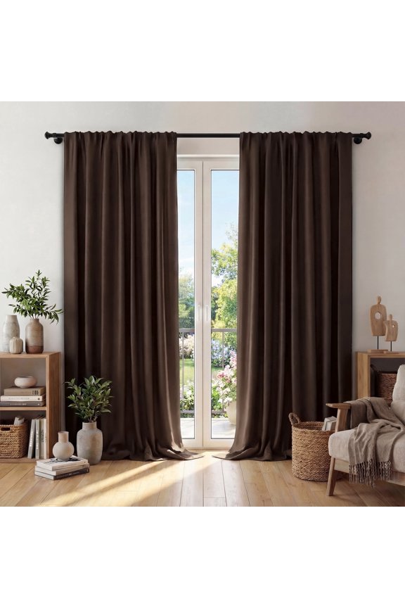 Window Curtains Blackout, Back Tab Curtains 96 Inch, 100% Blackout Curtains Darkening Light Blocking Curtains for Living Room Bedroom Full Light Blocking Curtains 2 Panel Set,W52 x L96, Brown