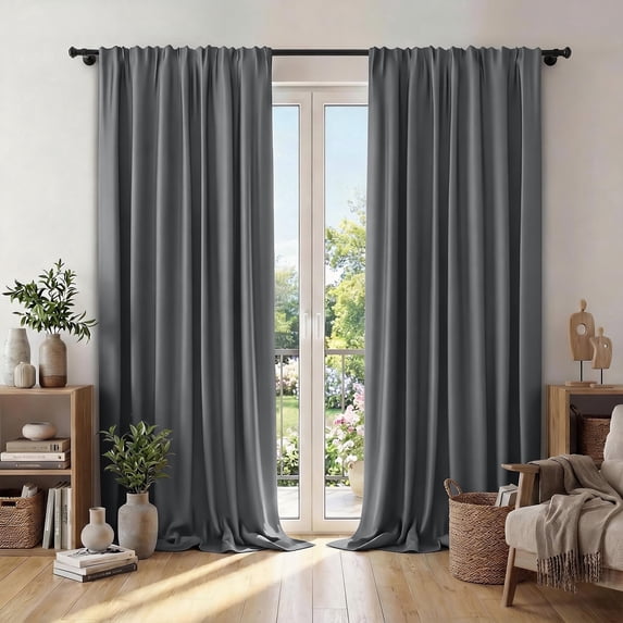 XUEYU Window Curtains Blackout, Back Tab Curtains 96 Inch, 100% Blackout Curtains Darkening Light Blocking Curtains for Living Room Bedroom Full Light Blocking Curtains 2 Panel Set,W52 x L96, Gray