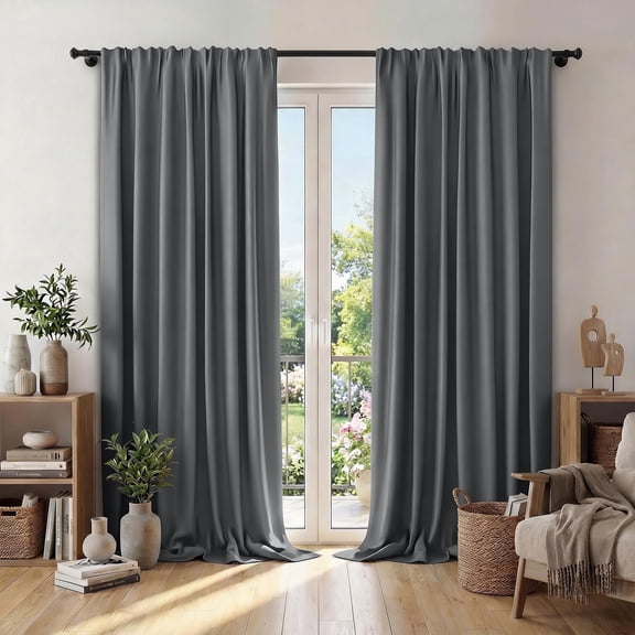 XUEYU Window Curtains Blackout, Back Tab Curtains 96 Inch, 100% Blackout Curtains Darkening Light Blocking Curtains for Living Room Bedroom Full Light Blocking Curtains 2 Panel Set,W52 x L96, Gray