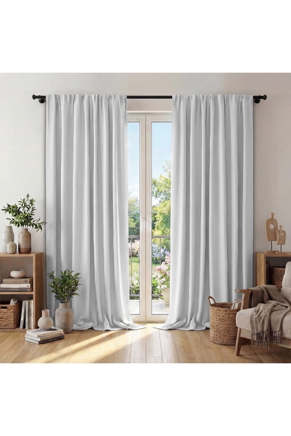 Window Curtains Blackout, Back Tab Curtains 96 Inch, 100% Blackout Curtains Darkening Light Blocking Curtains for Living Room Bedroom Full Light Blocking Curtains 2 Panel Set,W52 x L96, White