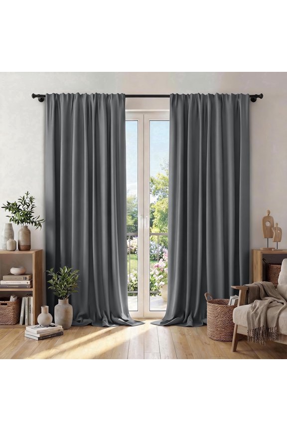 Window Curtains Blackout, Back Tab Curtains 96 Inch, 100% Blackout Curtains Darkening Light Blocking Curtains for Living Room Bedroom Full Light Blocking Curtains 2 Panel Set,W52 x L96, Gray