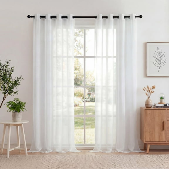 XUEYU Sheer Curtains 52" W x 96" L, Light Filtering Curtain Panels Solid Color Window Sheer Curtain Panel, Elegant Curtains & Drapes for Living Room, Bedroom 2 Panels, White