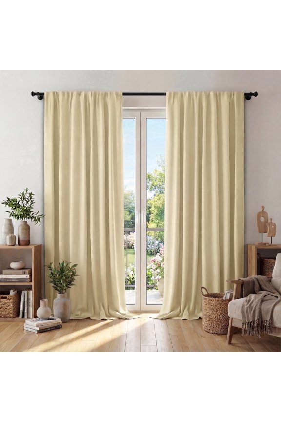 Window Curtains Blackout, Back Tab Curtains 96 Inch, 100% Blackout Curtains Darkening Light Blocking Curtains for Living Room Bedroom Full Light Blocking Curtains 2 Panel Set,W52 x L96, Beige