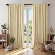 XUEYU Window Curtains Blackout, Back Tab Curtains 96 Inch, 100% Blackout Curtains Darkening Light Blocking Curtains for Living Room Bedroom Full Light Blocking Curtains 2 Panel Set,W52 x L96, Beige