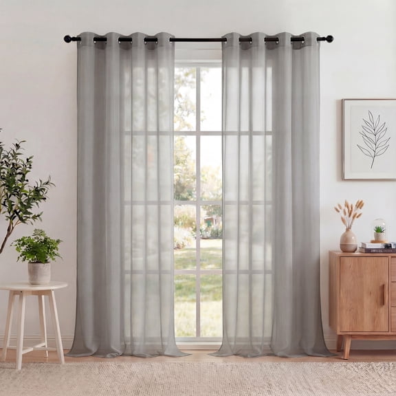 XUEYU Sheer Curtains 52" W x 96" L, Light Filtering Curtain Panels Solid Color Window Sheer Curtain Panel, Elegant Curtains & Drapes for Living Room, Bedroom 2 Panels, Gray