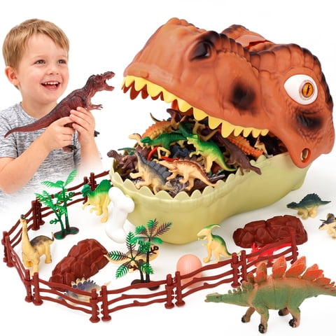 XUEYU Dinosaur Toys for Kids 3-5, 45 PCS Dinosaur Figures with Eggs&Trees&Fence&Dinosaur Storage Cage Play set, Educational Dinosaur Park Toy Set for Toddler Boys & Girls, Gift for Birthday Christmas