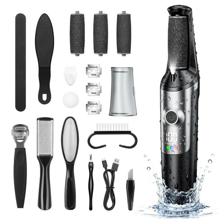 XUEYU Electric Callus Remover for Feet, Portable 3 Speed Foot Callus Remover Kit W/ 3 Roller Heads,18 in 1 Waterproof Pedicure Tools & Rechargeable Foot Scrubber for Dead Skin,Professional Foot File