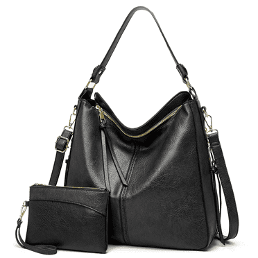XUEYU Hobo Bag for Women, Handbag and Wallet Set, Trendy Tote Bag w/ Large Capacity, Faux Leather Crossbody Bag w/ Detachable & Adjustable Shoulder Strap & Zip Wallet, Shoulder Bag Bucket, Black