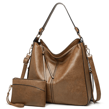 XUEYU Hobo Bag for Women, Handbag and Wallet Set, Trendy Tote Bag w/ Large Capacity, Faux Leather Crossbody Bag w/ Detachable & Adjustable Shoulder Strap & Zip Wallet, Shoulder Bag Bucket, Brown