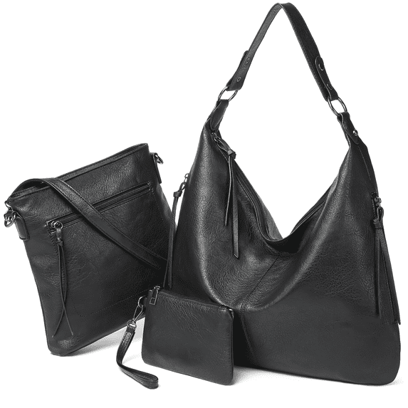 XUEYU Hobo Bags for Women, Shoulder Handbag Set-(Large Hobo Bag & Medium Crossbody Bag & Small Coin Purse), Large Capacity Tote Bag with Soft Wide Shoulder Strap, Trendy Crossbody Bags, Black