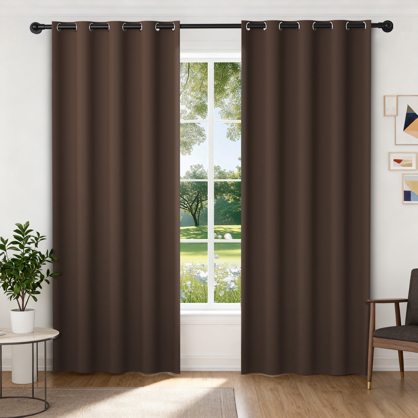XUEYU 100% Blackout Curtains for Bedroom, Light Blocking Thermal Insulated Curtains with Noise Reduction, 52x84 Inch Room Darkening Window Drapes, Set of 2 Panels, Brown