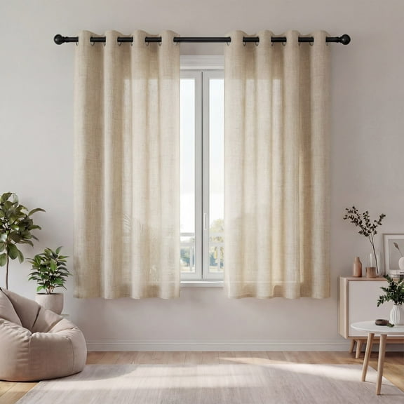 XUEYU Sheer Curtains 72 Inch Long, Window Curtain Panels, Rod Pocket Voile Sheer Panel Drapes, Light Filtering for Bedroom, Living Room, Yard, 2 Panels, 52" W x 72" L, Linen