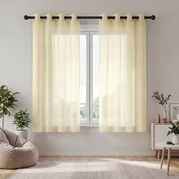 XUEYU Sheer Curtains 72 Inch Long, Window Curtain Panels, Rod Pocket Voile Sheer Panel Drapes, Light Filtering for Bedroom, Living Room, Yard, 2 Panels, 52" W x 72" L, Yellow